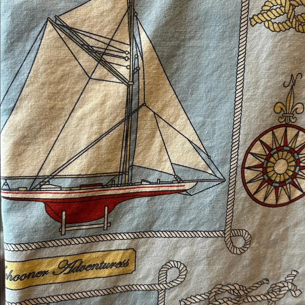 Ocean sea life shower curtain theme schooner sailboat anchor rope knots euc